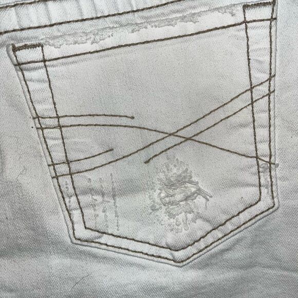 Aeropostale / Denim Mini Skirt Jean Raw Edge Hem Fringe A-Line Size 5/6 Stretch - Picture 6 of 6